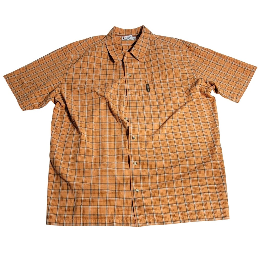 Columbia‎ Mens XL Orange Plaid Short Sleeve Cotton Button Down Shirt XM7544